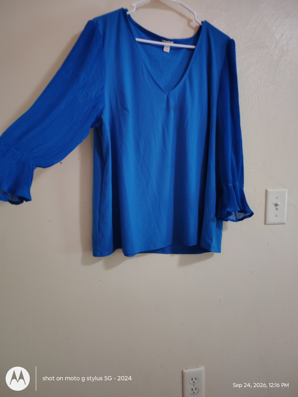 Cato Royal Blue V-Neck Pleated Sleeve Blouse Size XL